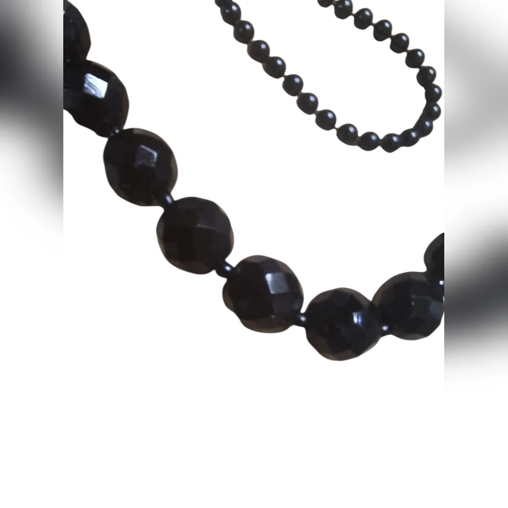 Art Deco Jet Black Glass Bead Graduated Necklace Vintage Pair Gothic Classic LUX